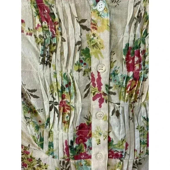 NWT Chaudry KC Floral Blouse Size M Ruched Long Sleeve Cotton Boho India Hippie - Picture 2 of 6